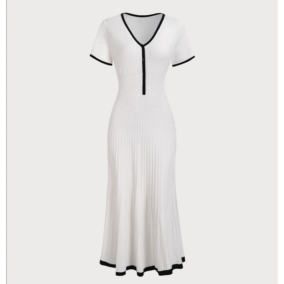 RIHOAS Dresses & Skirts - Rihoas White Black Contrasting Sweater Midi Dress Tennis Preppy Babydoll Size M